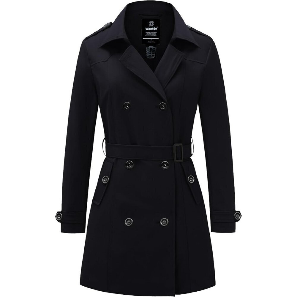 🆕Women's Black Waterproof Trench Coat Classic Lapel Outerwear Coat with Belt